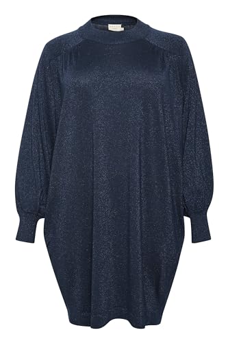 KAFFE CURVE KCregitta Knit Dress Kleid Damen Strick Glitzerkleid Knielang Lange Ärmel Strickkleid Metallic Große Größen Midnight Marine L von KAFFE CURVE