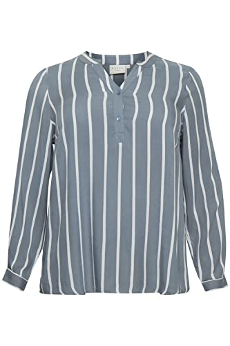 Kaffe Curve Langarm-Bluse KCsida Damen Bluse Langarm V Ausschnitt Casual Streifen Tunika Langarmshirt Große Größen Blue Mirage/Chalk Stripe 48 von KAFFE CURVE