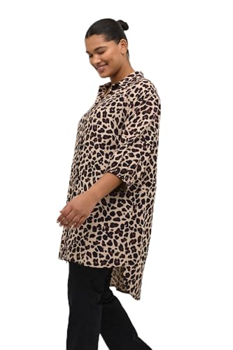 KAFFE CURVE Langarm - Hemd KCsonna Damen Hemd Langarm Shirt Bluse Casual Print Langarmshirt Große Größen Leopard Print 48 von KAFFE CURVE