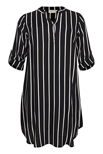 KAFFE CURVE Kleid KCmilana Kleid Große Größen Damen 3/4 Arm Shirt V-Ausschnitt Black/Chalk Stripe 52 von KAFFE CURVE