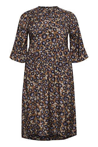 KAFFE CURVE Kleid Große Größen Damen 3/4 Arm V-Ausschnitt Kleid Große Größen Damen 3/4 Arm V-Ausschnitt Toffee/Dark Blue Flower Print 50 von KAFFE CURVE