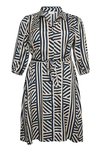 KAFFE CURVE Kleid KCfia Kleid Große Größen 3/4 arm mit Gürtel Knielang Print Shantoon Sand Dollar Graphic Stripe 42 von KAFFE CURVE