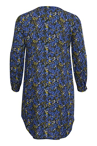 KAFFE CURVE Kleid KCmilana Kleid Große Größen Damen 3/4 Arm Shirt V-Ausschnitt Black/Blue Flower Print 52 von KAFFE CURVE