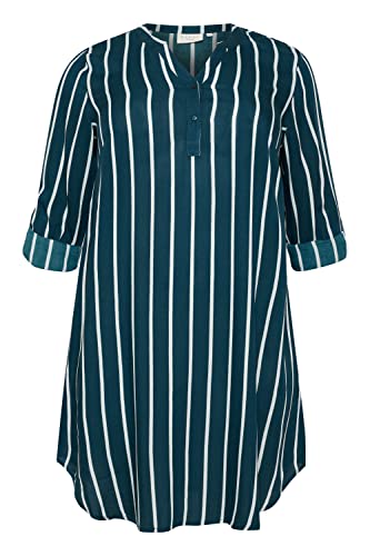 KAFFE CURVE Kleid KCmilana Kleid Große Größen Damen 3/4 Arm Shirt V-Ausschnitt Legion Blue/Chalk Stripe 50 von KAFFE CURVE