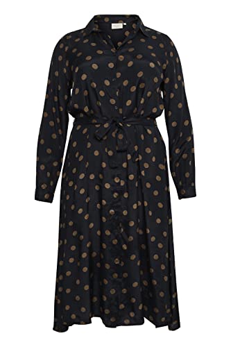 KAFFE CURVE Kleid KColivia Damen Große Größen Kleid Mit Kragen Casual Langarm Umlegekragen Black with Mustang Dot 52 von KAFFE CURVE