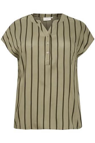 KAFFE CURVE Kurzarm-Bluse KCsida Vetiver/Forrest Night Stripe 44 von KAFFE CURVE