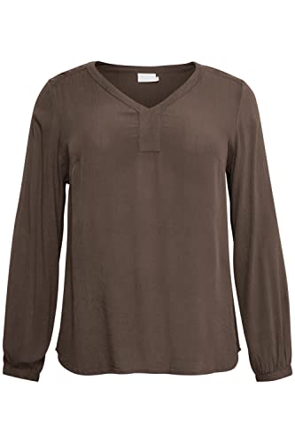 KAFFE CURVE Langarm-Bluse KCami Damen Bluse Langarm V-Ausschnitt Lassig Langarmshirt Große Größen Java 50 von KAFFE CURVE