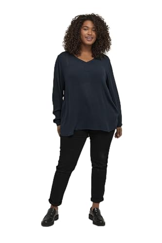Kaffe Curve Damen Plus-Size Women's Blouse Long Sleeves V-Neck Regular Fit Rounded Hem Bluse, Midnight Navy, 54 Größen von KAFFE CURVE