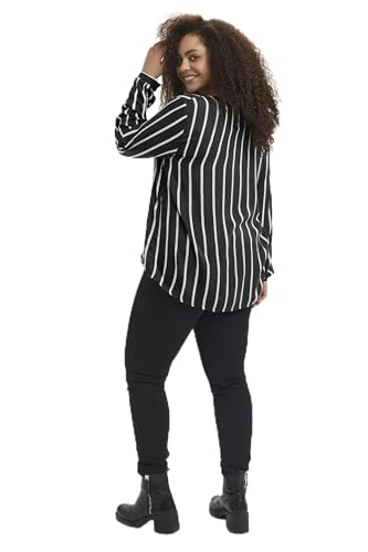KAFFE CURVE Langarm-Bluse KCsida Damen Bluse Langarm V Ausschnitt Casual Streifen Tunika Langarmshirt Große Größen Black/Chalk Stripe 52 von KAFFE CURVE