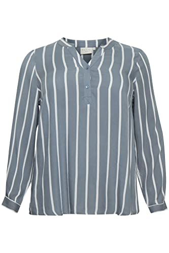 KAFFE CURVE Langarm-Bluse KCsida Damen Bluse Langarm V Ausschnitt Casual Streifen Tunika Langarmshirt Große Größen Blue Mirage/Chalk Stripe 44 von KAFFE CURVE