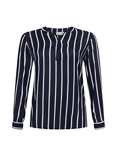 KAFFE CURVE Langarm-Bluse KCsida Damen Bluse Langarm V Ausschnitt Casual Streifen Tunika Langarmshirt Große Größen Midnight/Chalk Stripe 48 von KAFFE CURVE