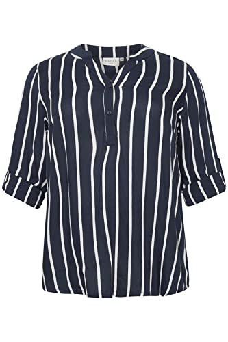 Kaffe Curve Kaffe CurveWomen's Plus Size Shirt Bluse Striped Oversize V-Neck Long Sleeves, Midnight/Chalk Stripe, 56 Damen von KAFFE CURVE