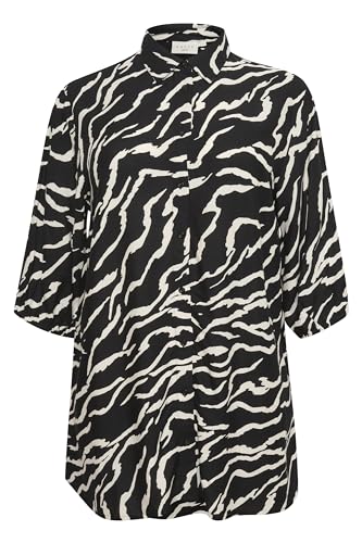 KAFFE CURVE Langarm - Hemd KCsonna Damen Hemd Langarm Shirt Bluse Casual Print Langarmshirt Große Größen Black/Antique Zebra Print 44 von KAFFE CURVE