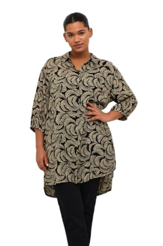 KAFFE CURVE Langarm - Hemd KCsonna Damen Hemd Langarm Shirt Bluse Casual Print Langarmshirt Große Größen Black Deep/Antique White Print 52 von KAFFE CURVE