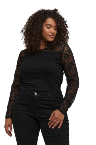 Kaffe Curve Damen Women's Plus Size Lace Sleeves Blouse, Black deep, M von KAFFE CURVE