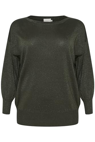 KAFFE CURVE Strickpullover KCregitta Damen Große Größen Strickpullover Langarm Rundhals Glitzer Pullover Forest Night M von KAFFE CURVE