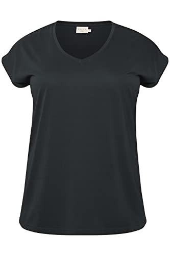 KAFFE CURVE T-Shirt KClina Damen Große Größen T-Shirt Kurzarm Casual Shirt V-Ausschnitt Washed Black L von KAFFE CURVE