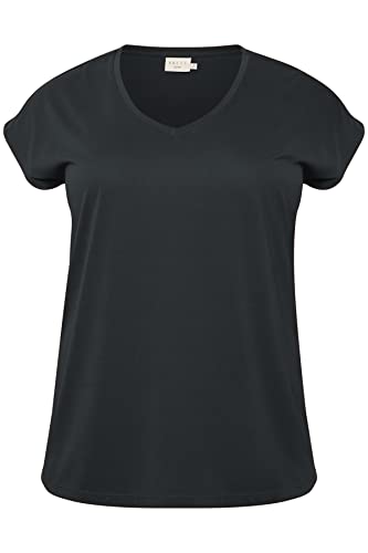 KAFFE CURVE T-Shirt KClina Damen Große Größen T-Shirt Kurzarm Casual Shirt V-Ausschnitt Washed Black XL von KAFFE CURVE