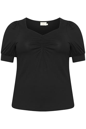 KAFFE CURVE T-Shirt KCsissy Damen T-Shirt Kurzarm V-AusschnittCasual Elegant Große Größen Black Deep L von KAFFE CURVE