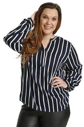 Kaffe Curve Damen Kaffe CurveWomen's Plus Size Shirt Striped Oversize V-Neck Long Sleeves Blouse, Midnight/Chalk Stripe, 50 von KAFFE CURVE