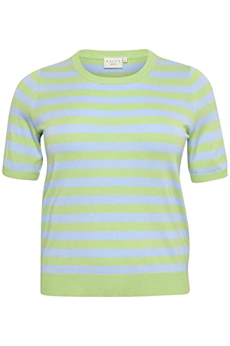 Kaffe Curve Damen Kcmaji Short Sleeves Knit Sweater Pullover, Jade Lime/Windsurfer Stripe, M Grande Taille von KAFFE CURVE