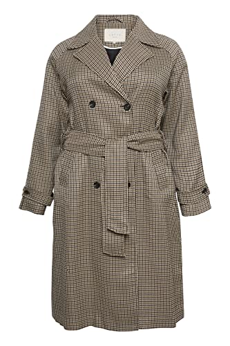 Kaffe Curve Damen Kcoly Coat Trenchcoat, Houndstooth/Sand/Blue Check, 40 von KAFFE CURVE