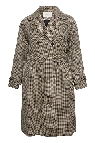Kaffe Curve Damen Kcoly Coat Trenchcoat, Houndstooth/Sand/Blue Check, 44 von KAFFE CURVE