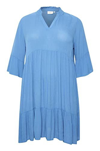 Kaffe Curve Damen Plus Size Dress Tunic Tiered Ruffle Short Sleeves Light Lässiges Kleid, French Blue, 42/Mehr Größe von KAFFE CURVE