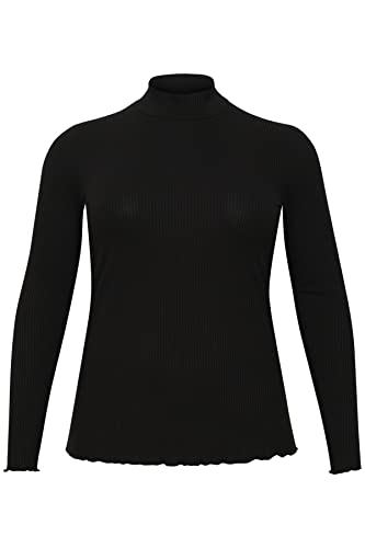 Kaffe Curve Damen Plus-Size Long Sleeves Slim Fit Mock Neck Rib Top T-Shirt, Black Deep, 3XL von KAFFE CURVE