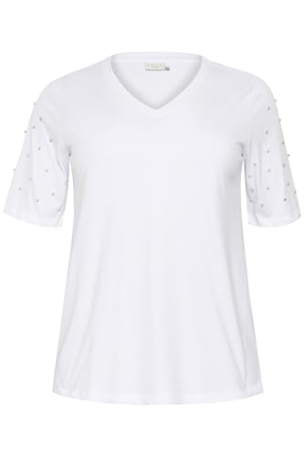 Kaffe Curve Damen Plus Size Women's Beaded V-Neck Short Sleeves Regular Fit T-Shirt, Weiß-Optical White, S von KAFFE CURVE