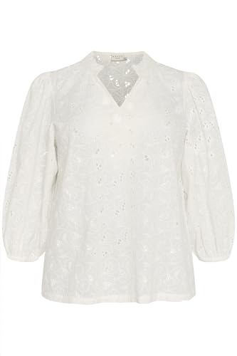 Kaffe Curve Damen Plus Size Women's Blouse Broderie Anglaise 3/4 Sleeves V-Notch Neck Bluse, Chalk, 40 Größen von KAFFE CURVE