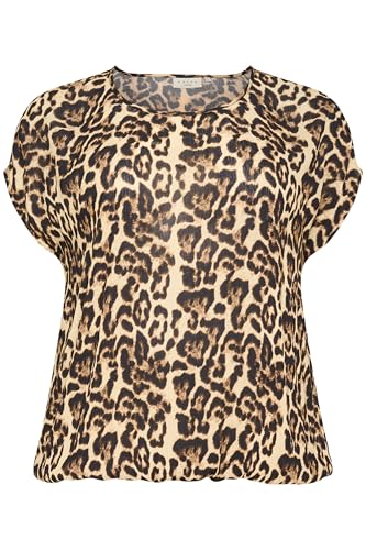 Kaffe Curve Damen Plus-Size Women's Blouse Short Sleeves Boat Neck Casual Fit Bluse, Natürlicher Leoparden-Druck, 42/Grande Taille von KAFFE CURVE