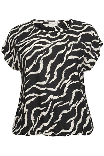 Kaffe Curve Damen Plus Size Women's Blouse Short Sleeves Round Neck Regular Fit Top, Schwarz/Antik-Zebra-Druck, 40 Größen von KAFFE CURVE