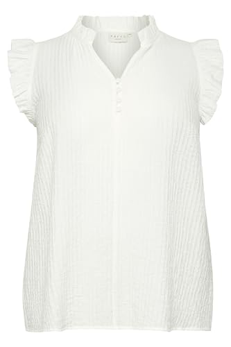 Kaffe Curve Damen Plus Size Women's Blouse Sleeveless V-Notch Neck Regular Fit Ruffles Bluse, Kreide, 42 Größen von KAFFE CURVE