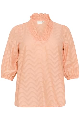 Kaffe Curve Damen Plus Size Women's Blouse V-Neck 3/4 Sleeve Woven Pattern Regular Fit Bluse, Pfirsich-Nektar, 50/Grande Taille von KAFFE CURVE