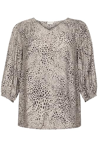 Kaffe Curve Damen Plus Size Women's Blouse V-Neck 3/4 Sleeves Regular Fit Printed Bluse, Abstraktes Leopardenmuster, 40 Größen von KAFFE CURVE