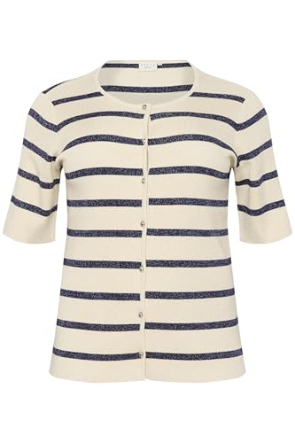 Kaffe Curve Damen Plus Size Women's Cardigan Buttons Striped Half Sleeves Slim Fit Strickjacke, Silber Weiß/Blau gestreift, XL Größen von KAFFE CURVE