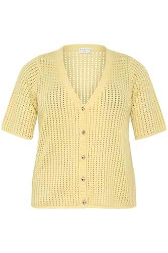 Kaffe Curve Damen Plus Size Women's Cardigan Short Sleeves V-Neck Buttons Regular Fit Strickjacke, Strohhalm, Medium Größen von KAFFE CURVE
