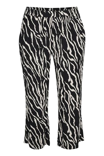Kaffe Curve Damen Plus-Size Women's Casual Pants Elastic Waist Printed Straight Legs Hose, Black/Antique Zebra Print, von KAFFE CURVE