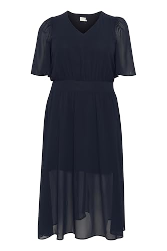Kaffe Curve Damen Plus Size Women's Dress Chiffon V-Neck Half Sleeves Regular Fit Kleid, Midnight Navy, 48/Grande Taille von KAFFE CURVE