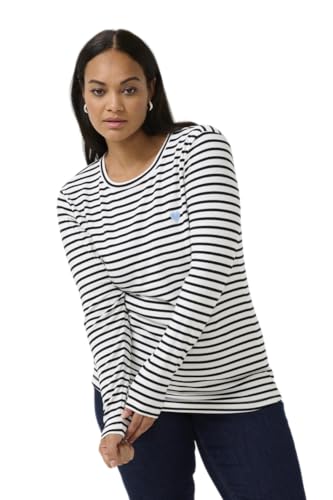 Kaffe Curve Damen Plus-Size Women's Long Sleeves Striped Crew Neck Slim Fit T-Shirt, Chalk/Black-Windsurfer Heart, 3XL von KAFFE CURVE