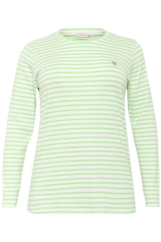 Kaffe Curve Damen Plus-Size Women's Long Sleeves Striped Crew Neck Slim Fit T-Shirt, Chalk/Grün-Grey Heart, 3XL von KAFFE CURVE