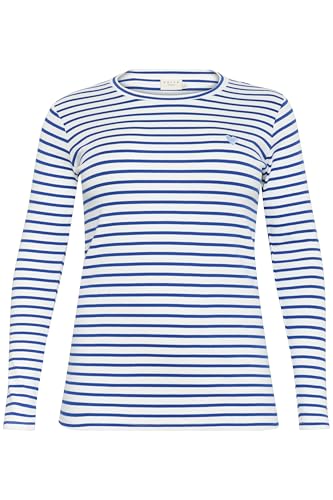 Kaffe Curve Damen Plus-Size Women's Long Sleeves Striped Crew Neck Slim Fit T-Shirt, Chalk/Surftheweb-Heart, 3XL von KAFFE CURVE