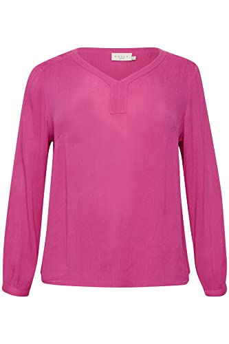 Kaffe Curve Damen Plus-Size Women's Long Sleeves V-Neck Regular Fit Rounded Hem Blouse, Fuchsia Red, 44 DE/Groß von KAFFE CURVE