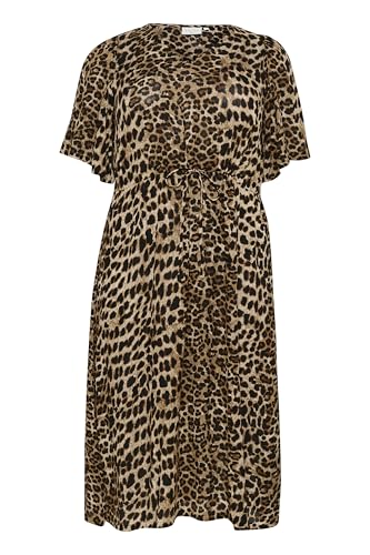 Kaffe Curve Damen Plus Size Women's Midi Dress V-Neck Half Sleeves Drawstring Waist Kleid, Classic Leopard, 50 Größen von KAFFE CURVE