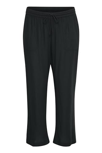 Kaffe Curve Damen Plus-Size Women's Pants Cropped Length Casual Fit Elastic Waist Hose, Black Deep, von KAFFE CURVE