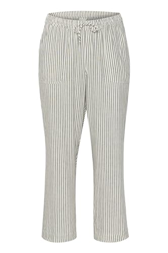 Kaffe Curve Damen Plus-Size Women's Pants Cropped Length Casual Fit Elastic Waist Hose, Chalk/Black Stripe, von KAFFE CURVE