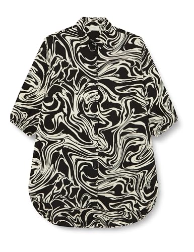 Kaffe Curve Damen Plus-Size Women's Shirt Tunic Mid-Thigh Length 3/4 Sleeves Printed Tunika, Black/White Graphic Paint, von KAFFE CURVE