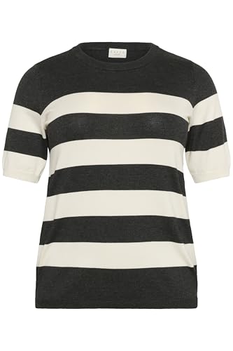 Kaffe Curve Damen Plus Size Women's Short Sleeves Slim Fit Round Neck Pullover, Dgm/Turtledove Wide Stripe, L Größen von KAFFE CURVE