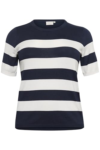 Kaffe Curve Damen Plus Size Women's Short Sleeves Slim Fit Round Neck Pullover, Midnight/Chalk Stripe, XL Größen von KAFFE CURVE